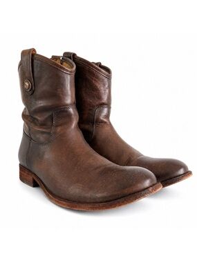 Frye Melissa Button Short Dark Brown Washed Western Leather Boots